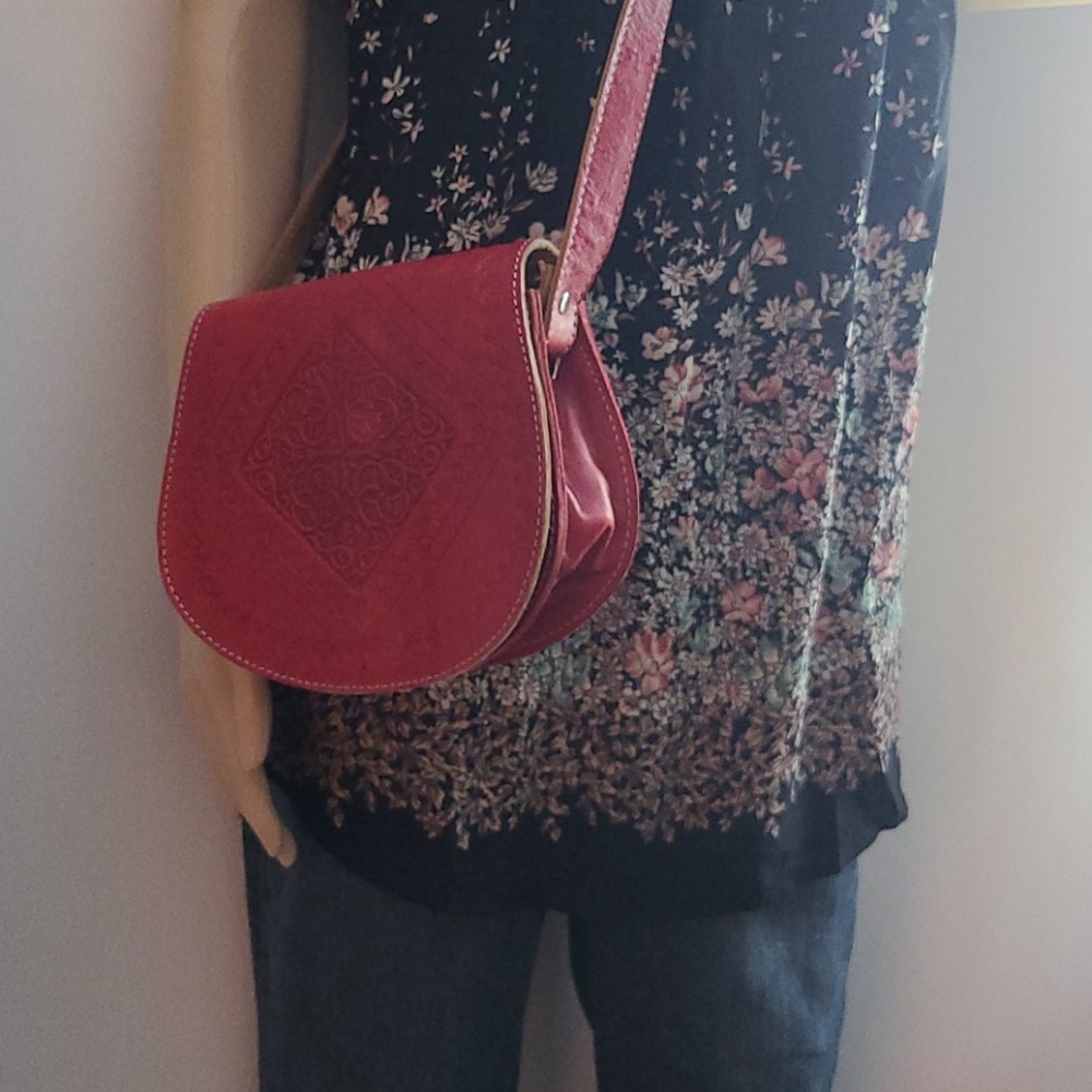 RED real LEATHER Crossbody Purse Shoulder Bag - Picture 16 of 16